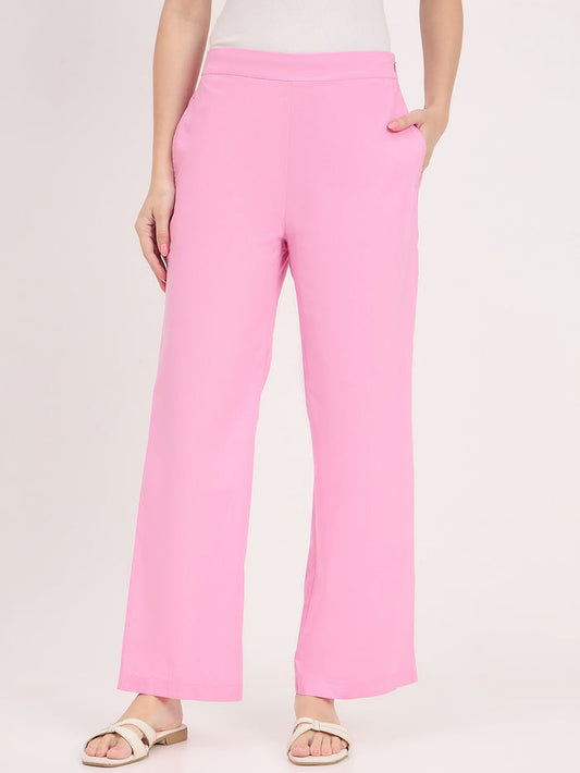 Madame Pink Mid Waist Straight Fit Trousers