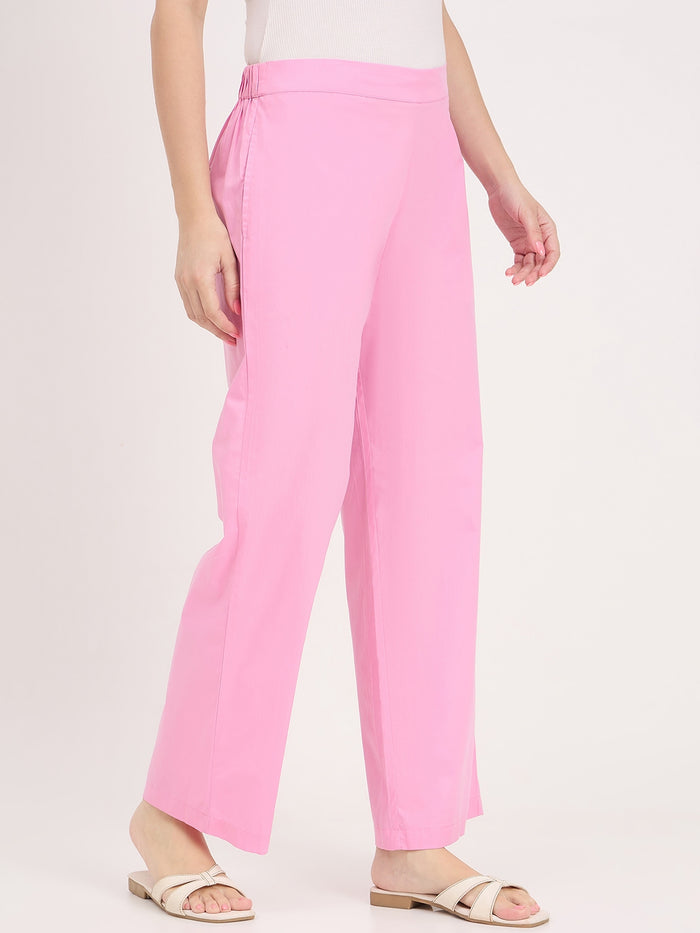 Madame Pink Mid Waist Straight Fit Trousers