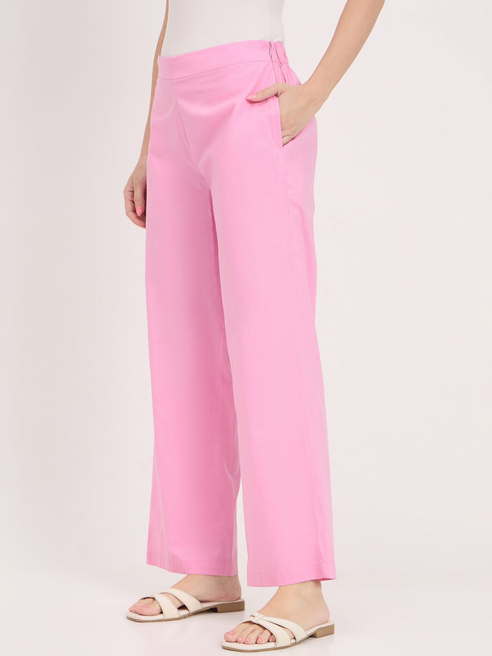 Madame Pink Mid Waist Straight Fit Trousers