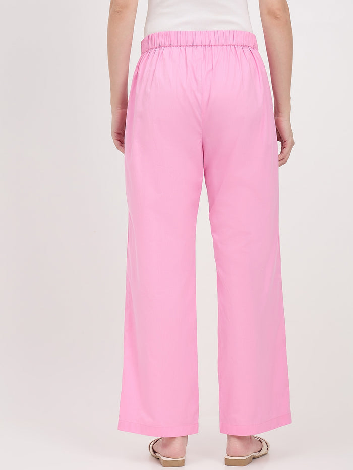 Madame Pink Mid Waist Straight Fit Trousers
