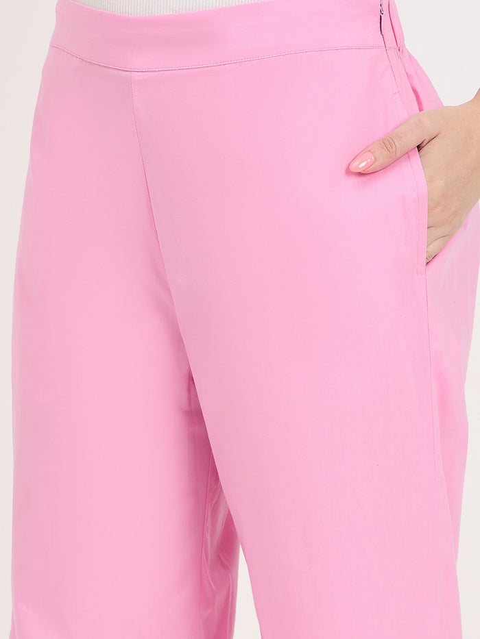 Madame Pink Mid Waist Straight Fit Trousers
