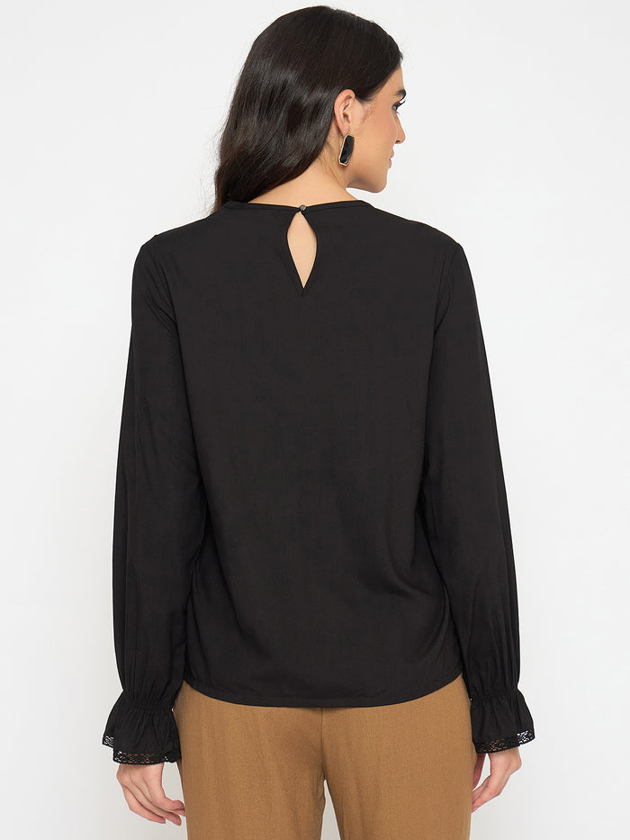 Madame Ruched Detail Black Viscose Top