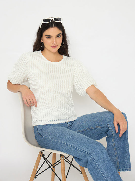 Madame Textured Solid White Top