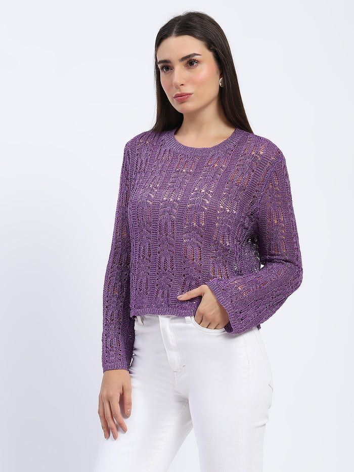 Madame Vibrant Purple Open-Knit Top