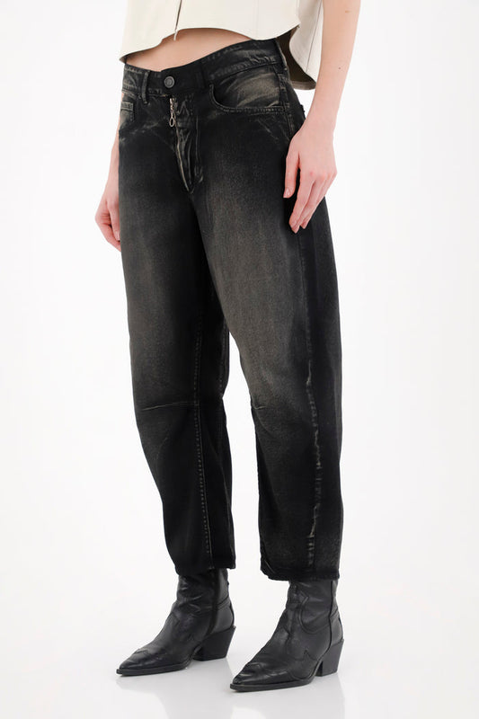 Mid Rise Horseshoe Black Jeans for Women