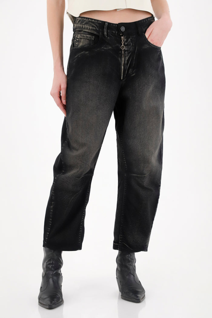 Mid Rise Horseshoe Black Jeans for Women