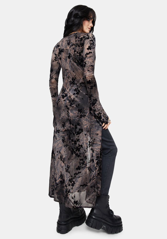 Monroe Flocked Mesh Long Sleeve Midaxi Overdress UK 10