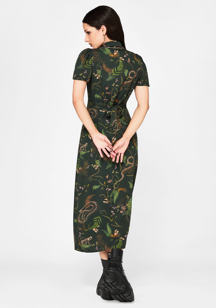 Noctaris Print Fitted Midi Shirt Dress