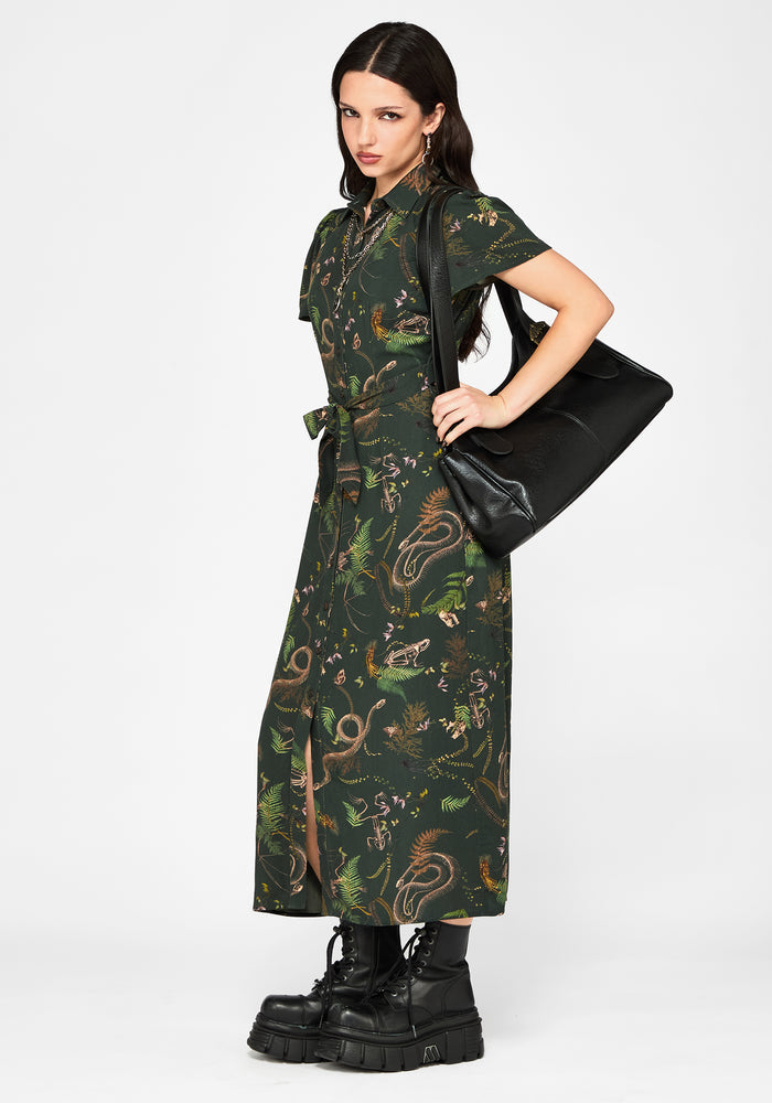 Noctaris Print Fitted Midi Shirt Dress
