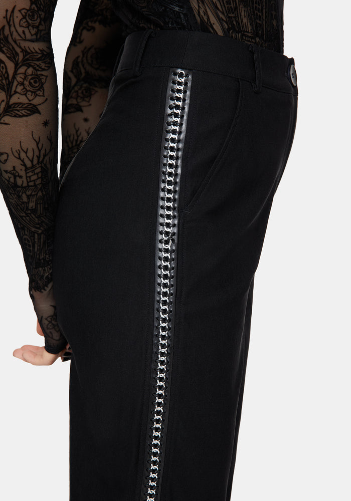 Nocturne Bengaline Tapered Trousers with Chain Trim