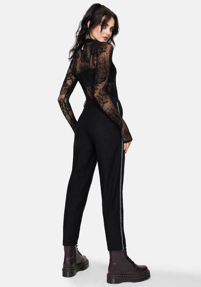 Nocturne Bengaline Tapered Trousers with Chain Trim