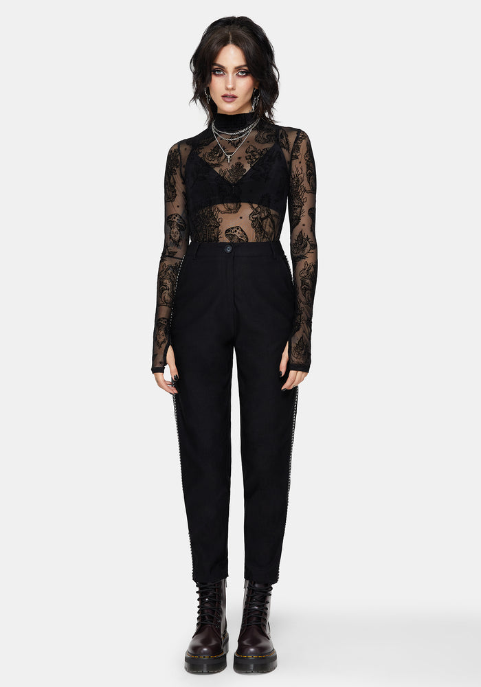 Nocturne Bengaline Tapered Trousers with Chain Trim