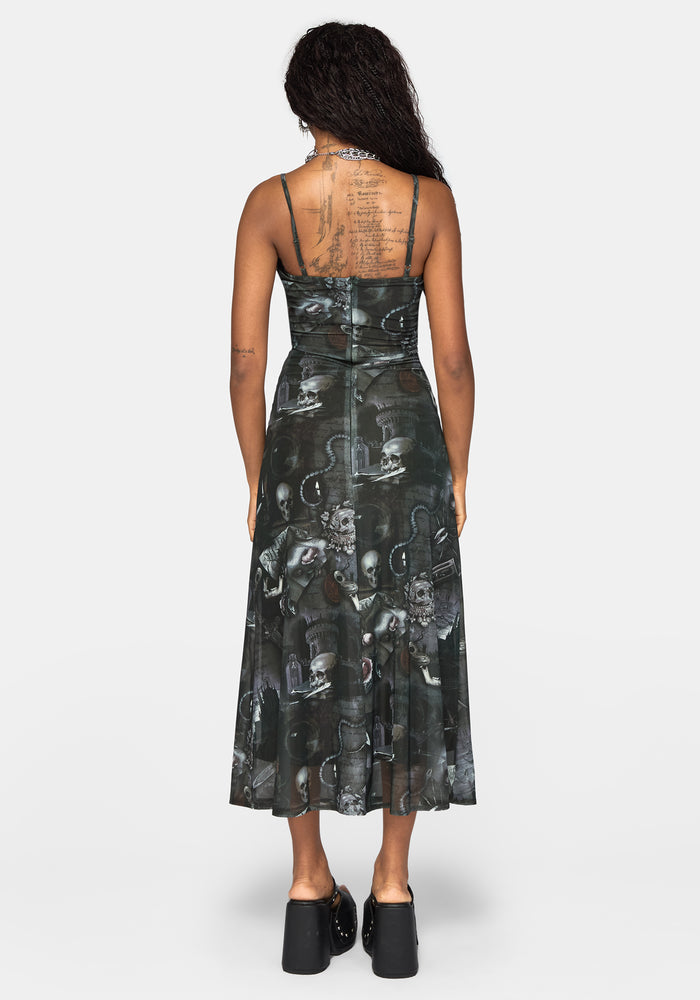 Nox Print Mesh Ruched Bust Cami Dress