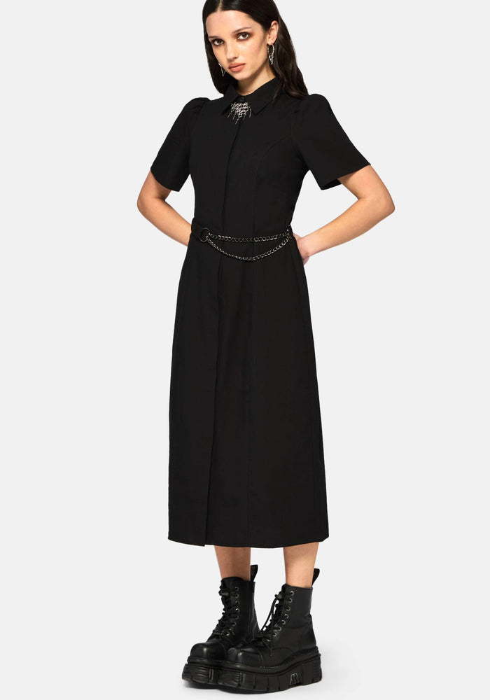 Phonoi Chain Belted Button Up Midaxi Dress
