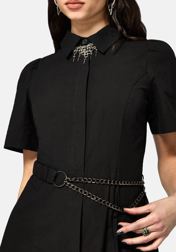 Phonoi Chain Belted Button Up Midaxi Dress