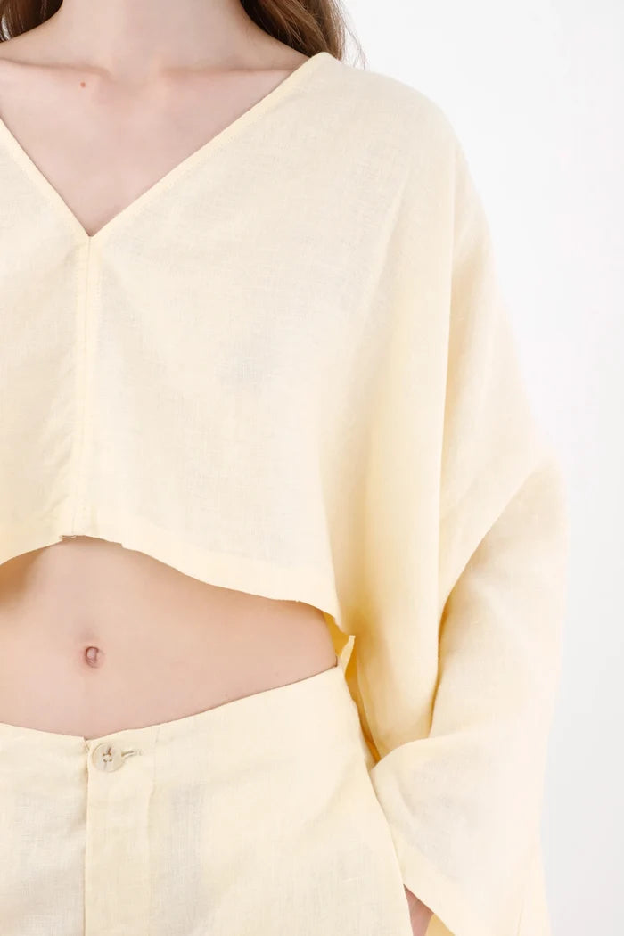 Relaxed Fit Shirt with Kimono Sleeves in Pastel Yellow for Women