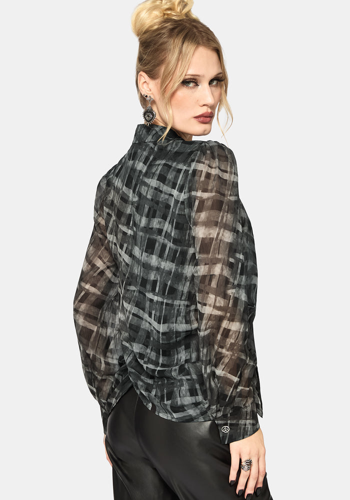Rhoswen Snake Check Cross Over Long Sleeved Shirt UK 10