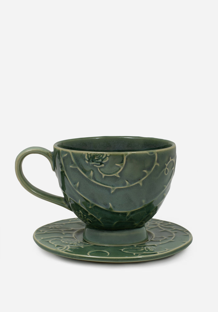 Rosethorn Floral Embossed Cup and Saucer Set