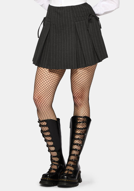 Sabrina Pinstripe Bow Detail Mini Skort