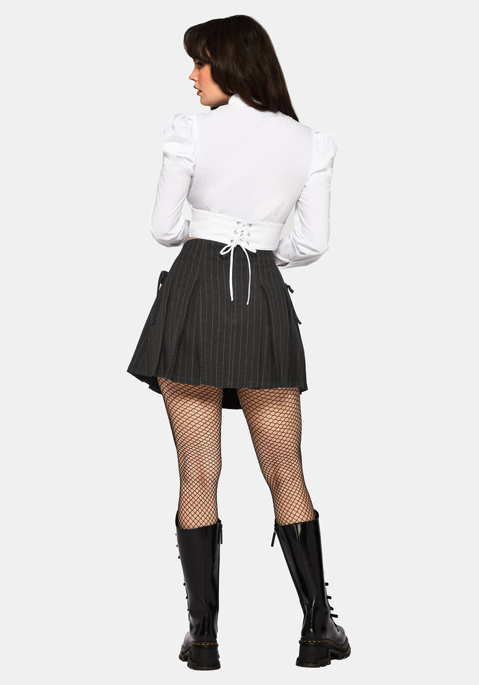 Sabrina Pinstripe Bow Detail Mini Skort