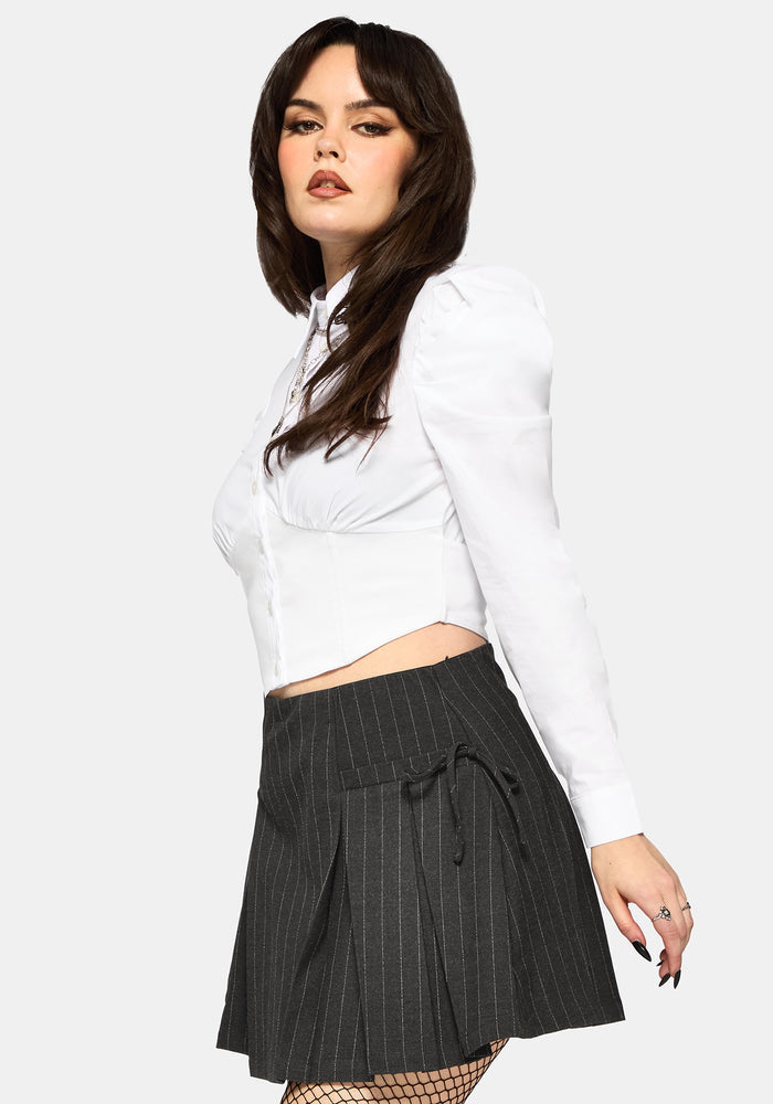 Sabrina Pinstripe Bow Detail Mini Skort
