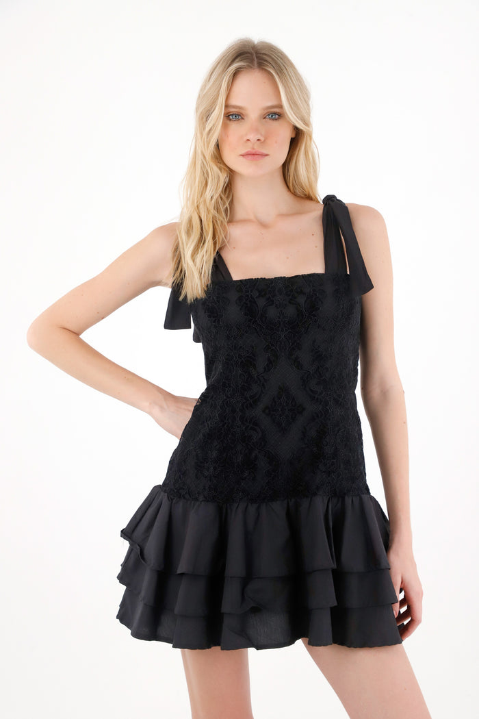 Short Black Ruffled Dress for Women