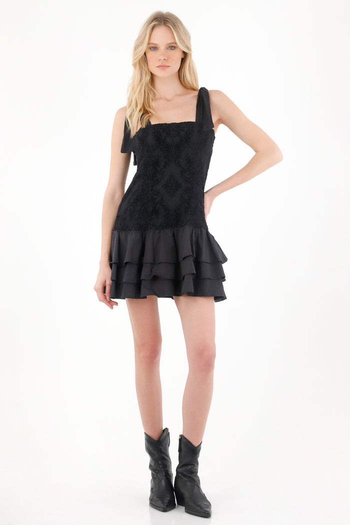 Short Black Ruffled Dress for Women