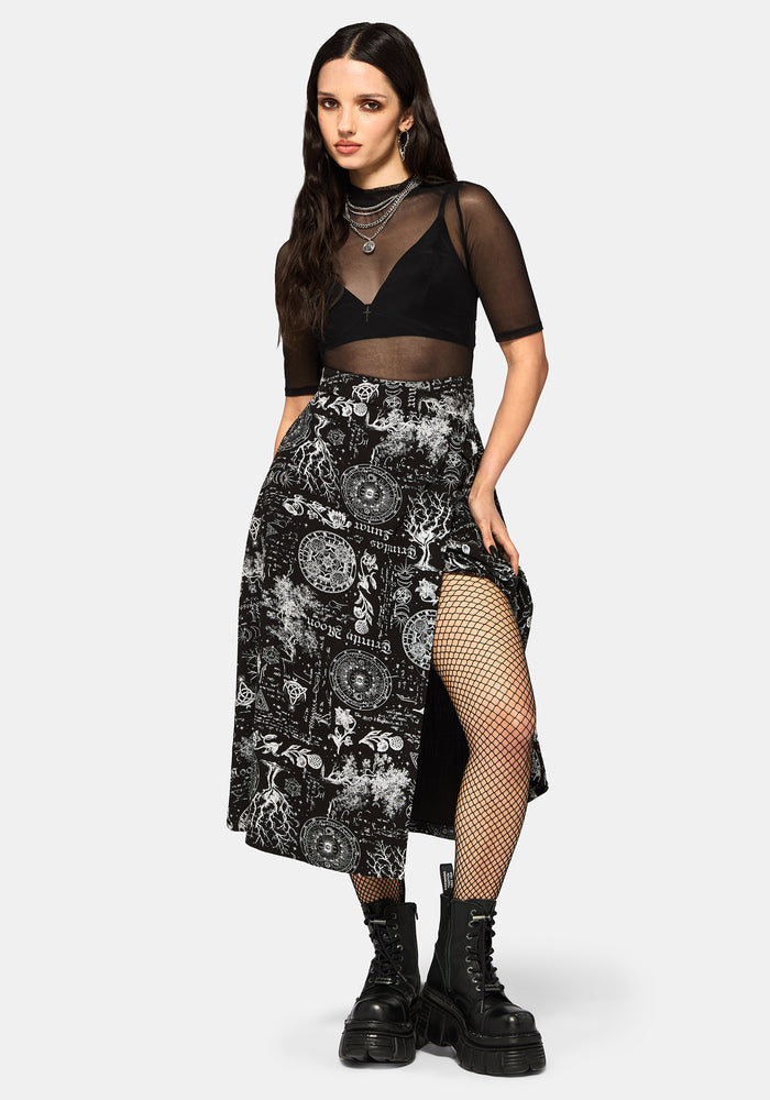 Trinity Moon Print Wrap Midi Skirt