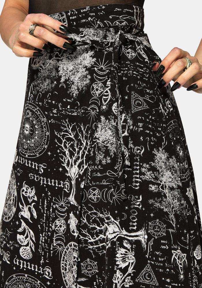 Trinity Moon Print Wrap Midi Skirt