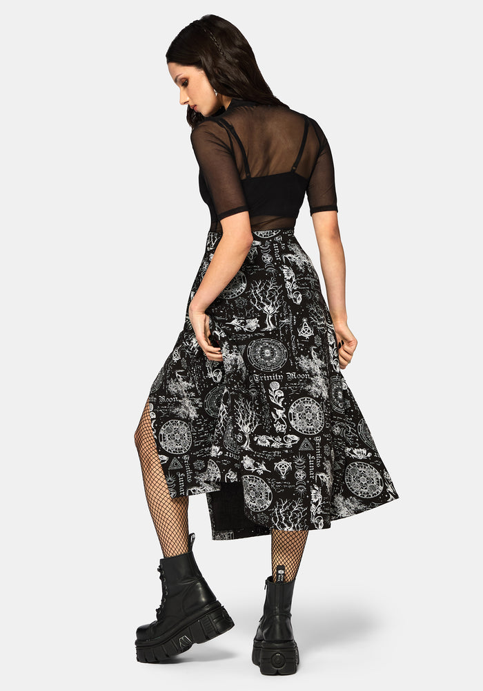 Trinity Moon Print Wrap Midi Skirt