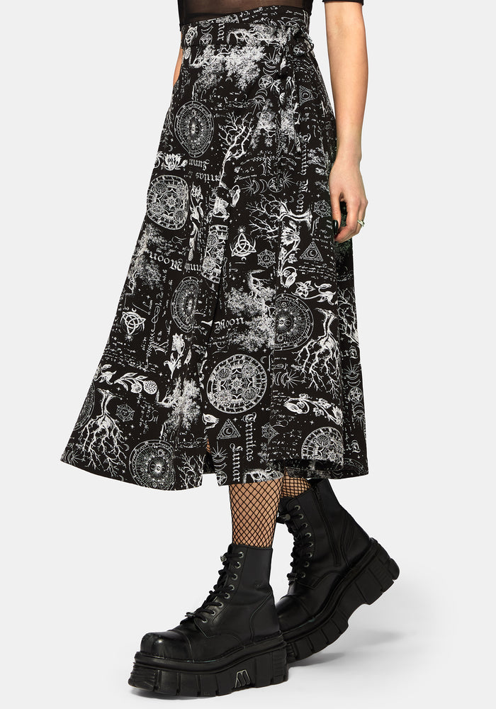 Trinity Moon Print Wrap Midi Skirt