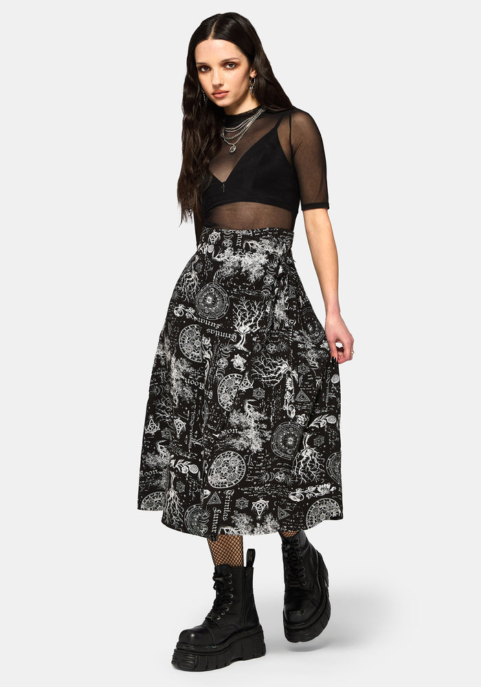 Trinity Moon Print Wrap Midi Skirt