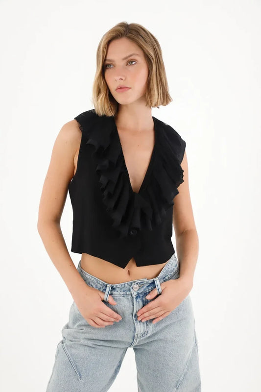 Vest in mixed fabrics and black bolero for women