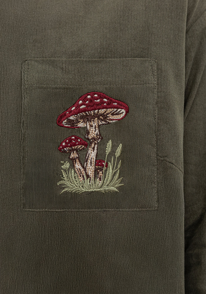 Whimsical Pocket Embroidered Mini Shirt Dress