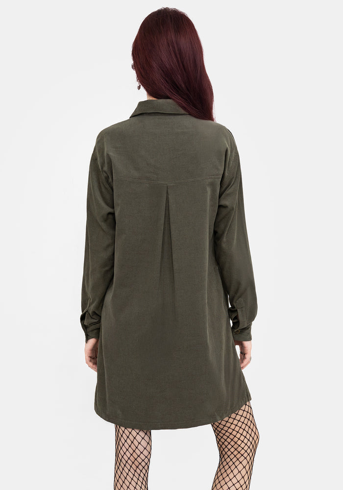 Whimsical Pocket Embroidered Mini Shirt Dress