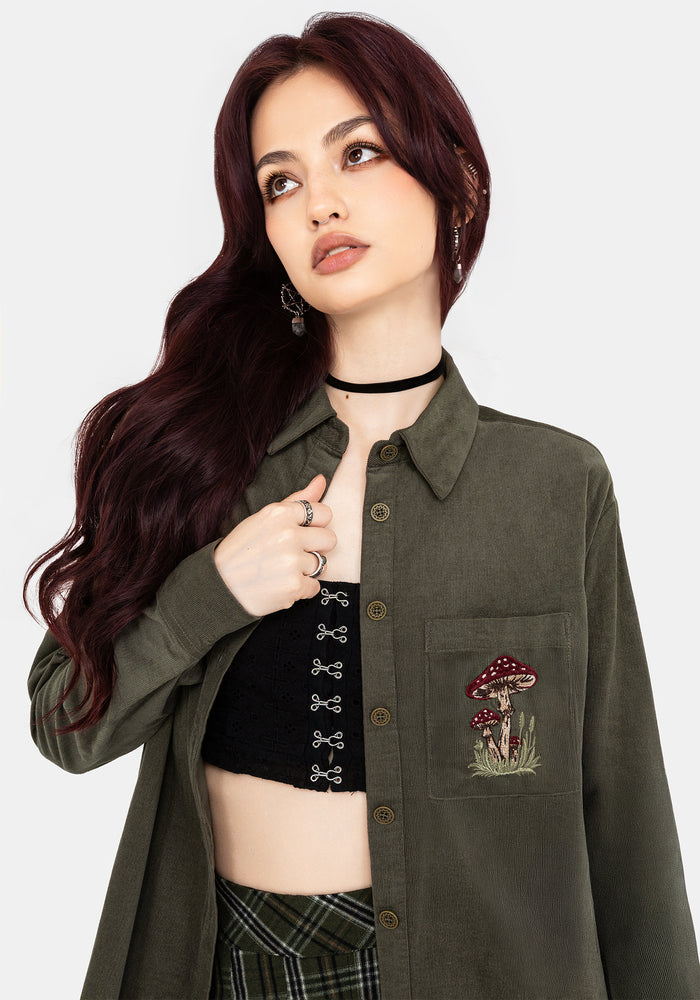 Whimsical Pocket Embroidered Mini Shirt Dress