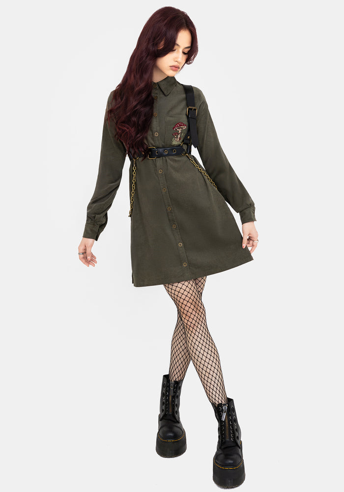 Whimsical Pocket Embroidered Mini Shirt Dress